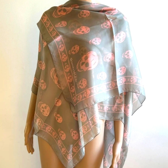Alexander McQueen Accessories - NWT ALEXANDER MCQUEEN Muted Silk Chiffon Skull Scarf Grey / Pink 💫HOST PICK💫
